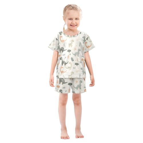 ALAZA Cute Dinosaur Pajamas Set Short Sleeve Cotton Sleepwear Summer Pjs 2 Piece 5-14Y3