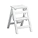 Goripsiuk Przenośny składany stołek, kuchenny antypoślizgowy stołek dla dorosłych, kolor drewna/biały, drabinka do kuchni, spiżarni, szaf