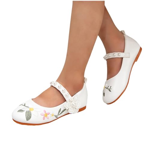 IWIHMIV Toddler Girls Dress Shoes Bow Pearl Comfortable Lightweight School Non Slip Soft Bottom Flat Shoes2