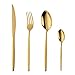 Besteckset, Besteck aus Edelstahl, 16-teiliges Besteck Set inkl. Messer, Gabel, Löffel, Teelöffel Essbesteck für 4 Personen, Spiegelpoliert, Spülmaschinenfest (Gold)