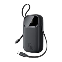 Baseus Powerbank 45W 20000mAh con 2 Cavi USB-C Integrati, Ricarica Rapida Power Bank PD3,0 QC4,0, 3 C 1 A, Caricatore Portatile per iPhone 17/16/15 Pro Max, iPad, Samsung, Nero