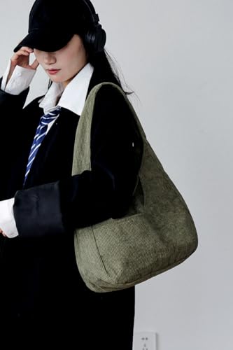 Image of Corduroy Fabric Shoulder Bag Retro Hobo Bag Casual Tote Bag | Multiple Pockets / Wide Strap / Foldable Purse