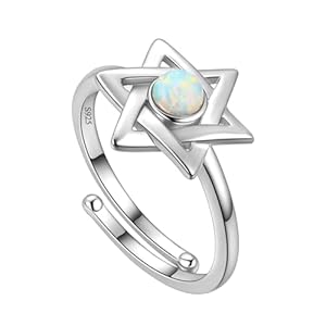 Adjustable Jewish Star of David Ring Girls Created Opal Jewish Star Ring 925 Sterling Silver Magen David Ring Bat Mitzvah Present Amulet Judaica Jewellery Presents for Her FR0095P