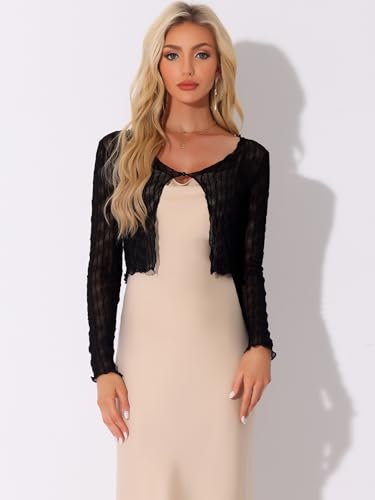 Image of Allegra K Bolero Shrug for Women's Sheer Mesh Tie Front Textured Crop Shrug for Evening Dresses