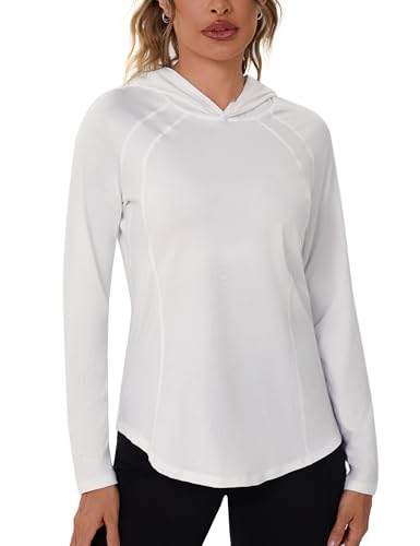 Terecey Sportshirt Damen Langarm Funktionsshirt Fitness Yoga T-Shirt Laufshirt mit Kapuze, Workout Shirts Frauen Leichte Atmungsaktive Sweatshirt UV Shirt Damen Langarm Sun Hoodie