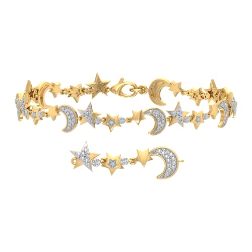 0.15 Carat Diamond Stars and Moon Bracelet in 925 Sterling Silver or in 18K Yellow Gold over Sterling Silver
