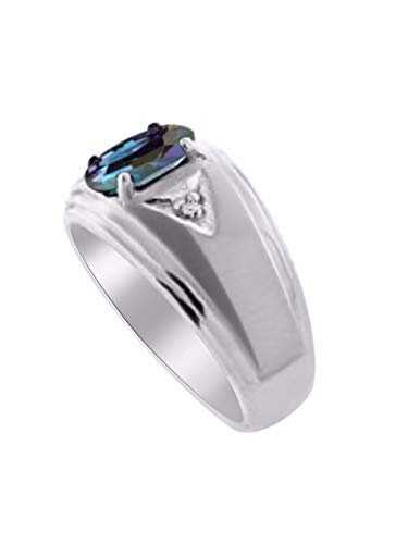 Image of Rylos Men's Rings Classic Design 8X6MM Oval Gemstone & Sparkling Diamond Ring - Color Stone Birthstone Rings for Men, Sterling Silver Rings in Sizes 8-13. Elevate Your Style with Timeless Elegance!