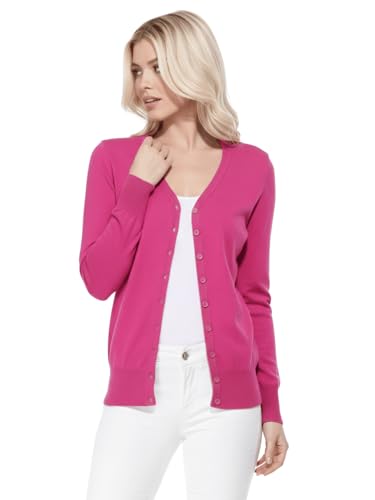 Image of YEMAK Women's Knit Cardigan Sweater - Long Sleeve V-Neck Basic Classic Casual Button Down Knitted Soft Lightweight Top