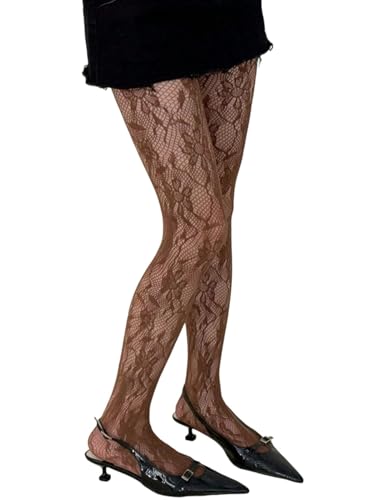 Image of SHENHE Women's Patterned Fishnet Tights Sheer High Waist Y2k Floral Stockings Pantyhose