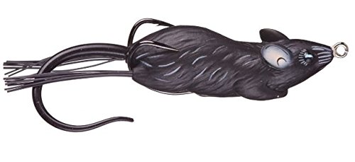 LIVETARGET LiveTarget Hollow Body Mouse Lure, Black/Black, 3 1/2 inches | 90 mm, 1 Piece, Topwater, Mouse, Fishing Hook