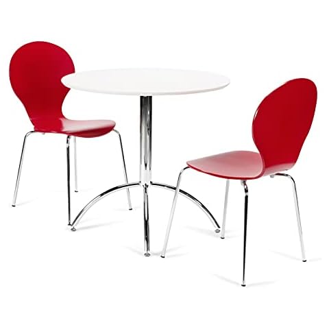 Small Round Kitchen Dining Table & 2 Keeler Bentwood Dining Chairs Chrome Cafe Style Red White Black Green or Natural Kimberley (White Table & 2 Red Chairs) Cover