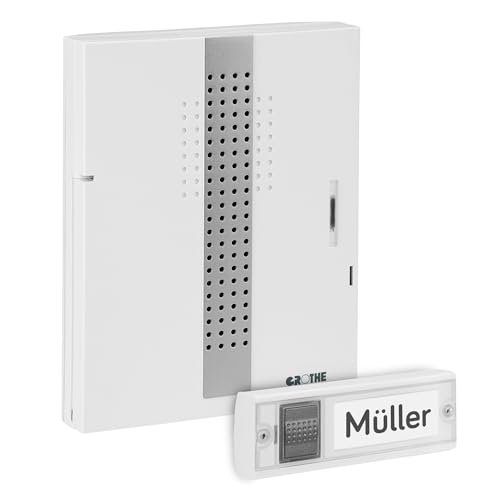 Grothe Funkklingel Türklingel Mistral 200M Funkgong-Set 500m Reichweite, 16 Melodien Plug & Play, batteriebetrieben, bis 83 dB (mehrfache Rufunterscheidung & Grothe AirLink Technologie)