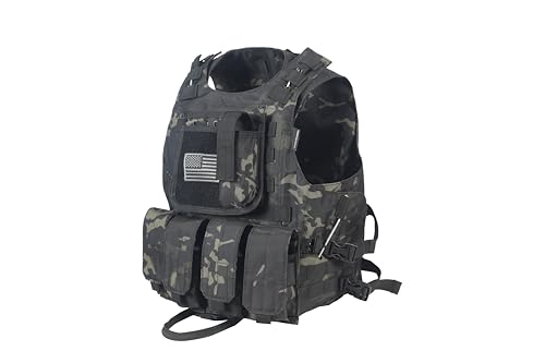 Tactical Airsoft Vest w/US Flag Patch and Mag Pouches (multicam, small-large)