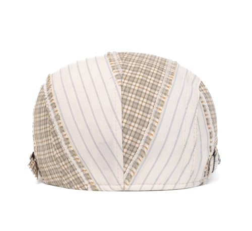Image of Quanhaigou Men's Cotton Flat Ivy Gatsby Newsboy Driving Hat Adjustable Irish Cabbie Ivy Driving Hunting Cap (Patchwork Khaki)