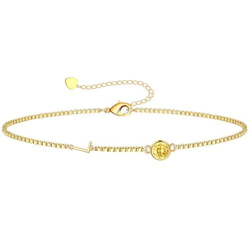 Image of Birthstone Bracelets for Women, Initial Bracelet Teen Stocking Stuffers Birthday Gifts for Teen Girls Initial Bracelet Trendy Letter A-Z Dainty Bracelet 21st 30th Mom Birthday Gift Birthstone Jewelry