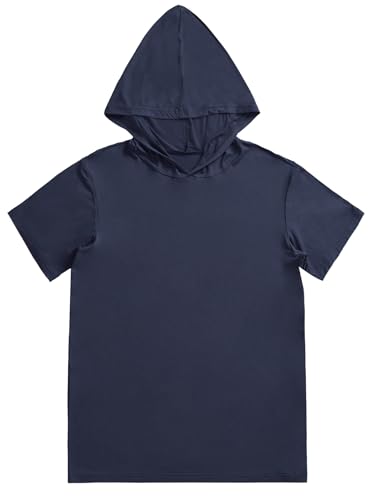 Esenchel Men's 2 Pack Hooded Pajama Top Short Sleeve Sleep Shirt2