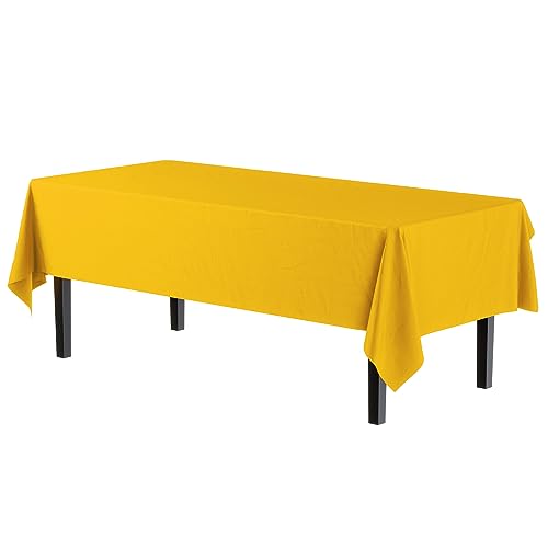 Image of Party Solids Yellow Rectangular Plastic Tablecloth - 54x108 Inch, Pack of 24