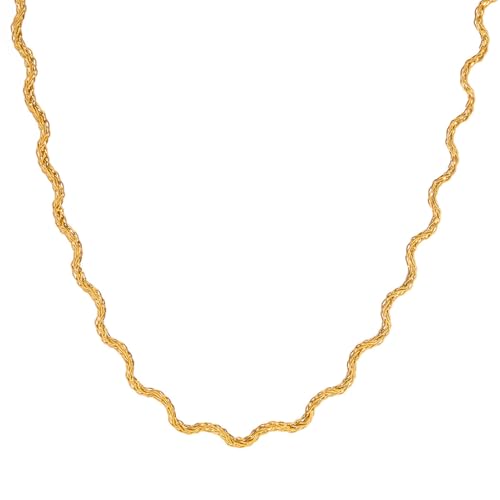 Collier chaîne à vagues pour femme : bijou minimaliste fin et résistant qui ne décolore pas