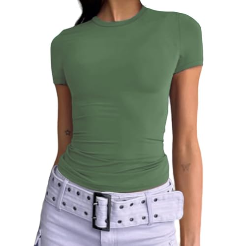 Cuptacc Tshirt Damen Sommer Rundhals Tee Shirts Slim Fit Casual Dupe Tight...