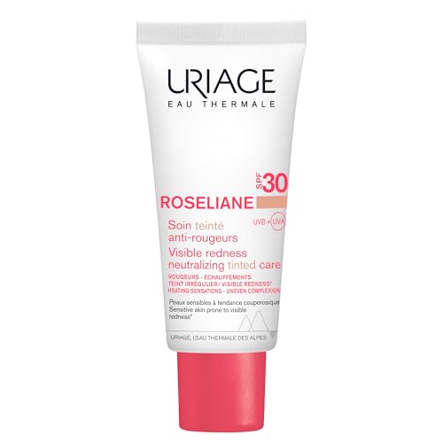 Uriage Roseliane CC Cream SPF30 - Extrait de Ginseng - Masque les Rougeurs, Unifie le Teint, Apaise Durablement - Crème Visage Teintée - Convient aux Peaux Sensibles à Rougeurs - Non Comédogène - 40ml