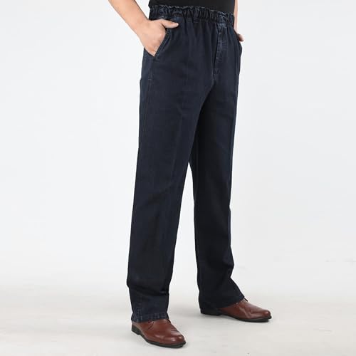 Men's Denim Pants Elastic Waist Lightweight Relaxed Fit Jeans Casual Loose Pull Trousers2