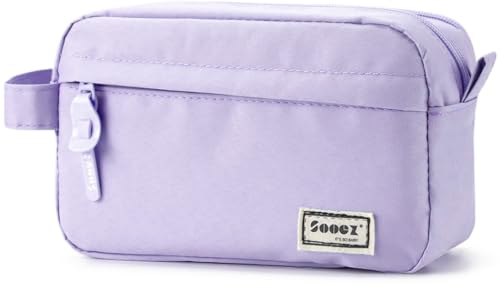 Image of Sooez Original High Capacity Pencil Case, Big Pencil Bag Pouch Box Organizer Pen Case, Aesthetic Supply for Girls Adults, Portable Journaling Supplies with Easy Grip Handle & Loop, Purple