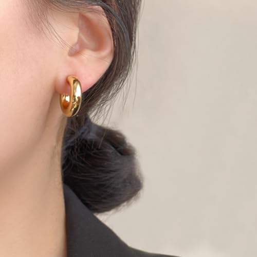 Gold Clip On Hoop Earrings for Women 14K Gold Plated Non Pierced Chunky Tube Clip On Hoops Adjustable No Piercing Fake Earrings2