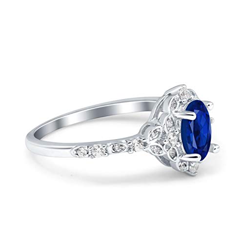 Blue Apple Co. Oval Art Deco Wedding Engagement Ring Accent Vintage Simulated Cubic Zirconia 925 Sterling Silver2