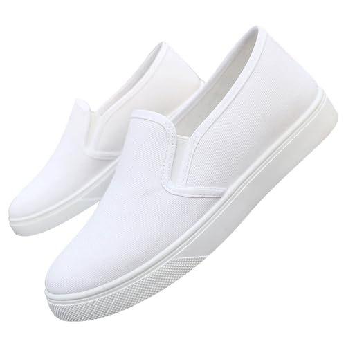 Scarpe basse da donna in tela, tinta unita, per il tempo libero, slipon, casual, basse, senza lacci, scarpe basse, suola morbida, traspiranti, in tela da jogging, bianco, 36 EU
