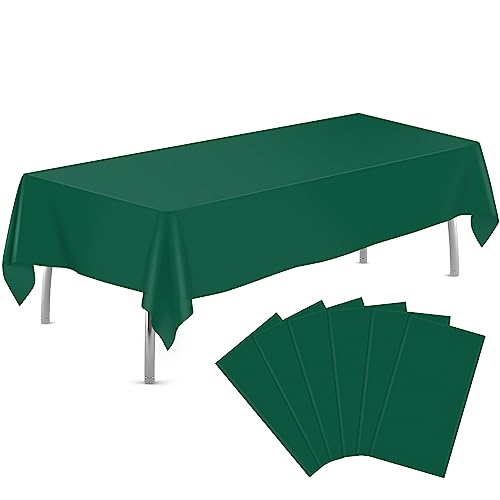 Image of tujol Dark Green 6 Pack Plastic Table Cloth 54 inch x 108 inch, Disposable Tablecloths Rectangle Table Cover, Plastic Tablecloths for Parties