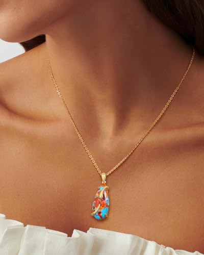 Image of AIBAO Sterling Silver Turquoise Horse /Snake Pendant Necklaces for Women | 11-20 Ct Large Horse / Snake Turquoise Boho Necklaces for Women Men Southwestern Jewelry