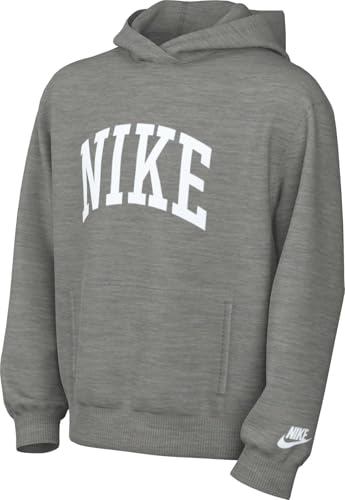 Nike Sportswear Club Fleece Big Kids' Hoodie (HJ3156-063, Dark Grey Heather/White)