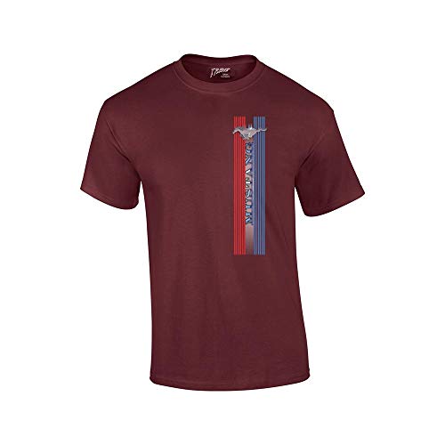 Ford Mustang Side Stripes Pony Design Ford Motors Car Truck Men's T-Shirt Retro Style Logo Racing Performance Muscle Car Tee-Maroon-XL