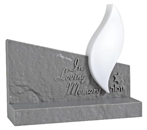 Image of Zion Judaica Eternal Flame Electric Yizkor Candle Memorial Tombstone Shaped LED Yahrzeit Candle Engraved In Loving Memory Yahrtzeit Light Flickering Flameless Memory Jewish Funeral Light