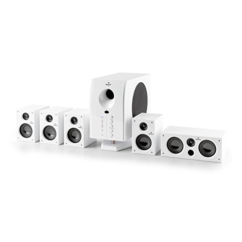 AUNA Areal 525 WH, Home cinéma 5.1, 95 Watts de Puissance Totale RMS, Subwoofer Bass Reflex à Construction Sidefiring, Châssis en Bois, Design élégant, Fréquence: 40Hz - 20kHz, Blanc