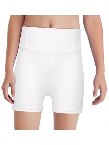 RUNQHUI 子供用 女の子用 速乾性のある ヨガ用 アスレチックショーツ ハイウェスト 体操用 スポーツ用 ホットパンツ ヨガボトムス 白 9-10