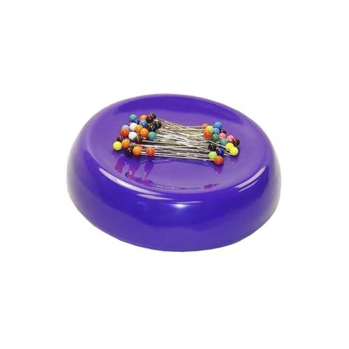 Grabbit Magnetic Sewing Pincushion with 50 Plastic Head Pins – Magnet Pin Organizer for Quilting, Embroidery, Needles, Bobby Pins, & Craft Storage, Purple