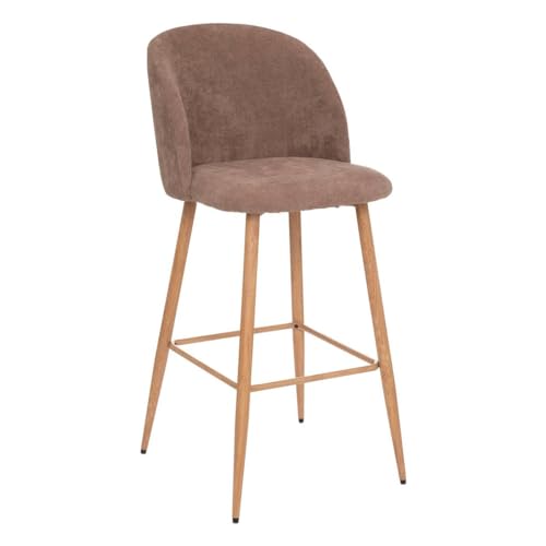 Atmosphera - Chaise de Bar Celeste Gris Taupe - H 106 cm, Velours Côtelé, Pieds Métal Effet Chêne - Tabouret Haut pour Cuisine, Îlot Central