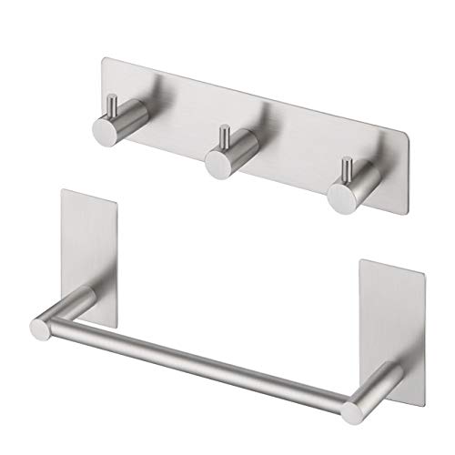 Preisvergleich Produktbild Umi. von Amazon Handtuchhalter Ohne Bohren Hakenleiste Haken Garderoben Edelstahl SUS304 Badzubehör Set Garderobenleiste Kleiderhaken Selbstklebend 2 Stück Organizer Gebürstet, LA702DM-23