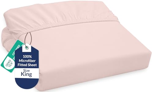 Image of Royale Linens Fitted Sheet King - Ultra Soft 1800 Brushed Microfiber - Hotel Luxury Bottom Sheets - Wrinkle Free & Fade Resistant - Deep Pocket Fitted Sheet Only (King, Pink)