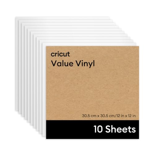 Image of Cricut Permanent Adhesive Vinyl | Pack of 10 Sheets | 30.5cm x 30.5cm (12 inch x 12 inch) | Self Adhesive Vinyl Sheets for Plotting, Decoration and Stickers