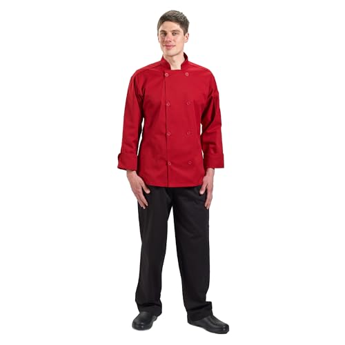 Image of Mercer Culinary M60010RD2X Millennia Unisex Cook Jacket with Traditional Buttons, XX-Large, Red