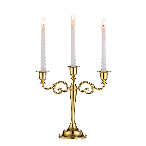 Sziqiqi Candelero con 3 Cabezas para Bodas Candelero De Aleación De Zinc Candelero para Mesas Cenas con Velas Decoraciones para Hotels Ornamentos Decorativos, Oro