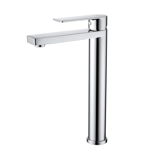 Decaura Mitigeur lavabo haut pour salle de bain, Robinet salle bain chromé avec bec hauteur 250mm à poignée carré mitigeur salle de bain xl vasque à poser