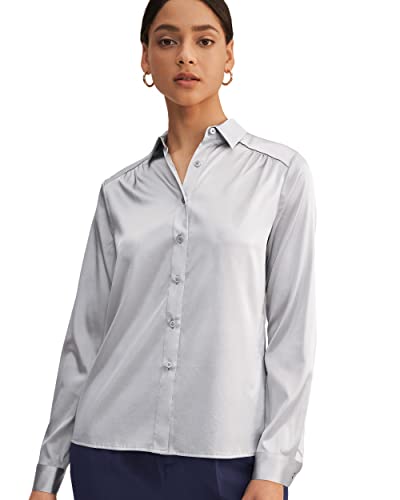 LilySilk Silk Blouse Shirts Womens Long Sleeves Collared 19MM Natural Silk Charmeuse Office Wear Basic Simple Tops
