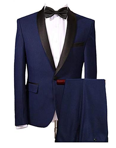 Men's Navy Blue Wedding Suits 2 Pieces One Button Men Suits Groom Tuxedos 42 Chest / 36 Waist