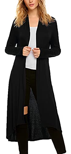Women‘s Lightweight High Low Drape Front Long Sleeve Cardigan (US XL(16-18), Black)