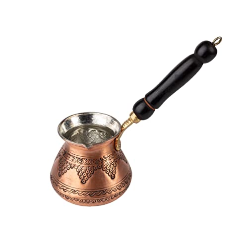 Cafetière turque - Grande cafetière en cuivre mat gravée à la main 400 ml avec poignée en bois (raisin, grand) Cover