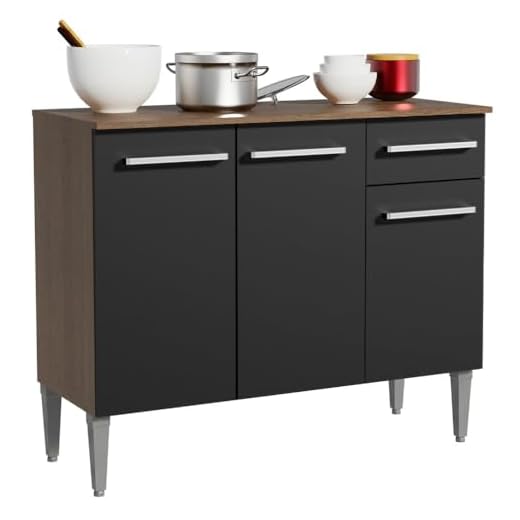 Balcão Gabinete Madesa Emilly 3 Portas e 1 Gaveta - Rustic/Preto