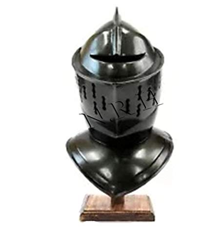 Casque de chevalier médiéval noir adulte armure européenne collectionneur avec socle exposition